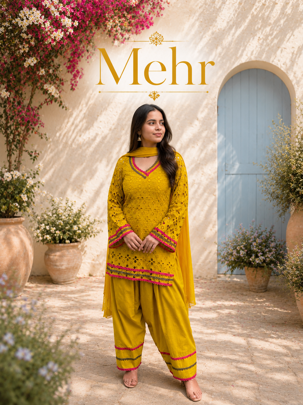 Mehr – Mustard Chikankari Farsi Set