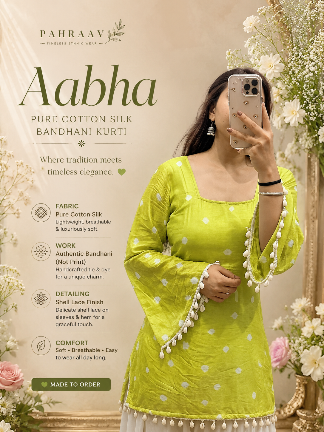 Aabha – Pure Cotton Silk Bandhani Kurti
